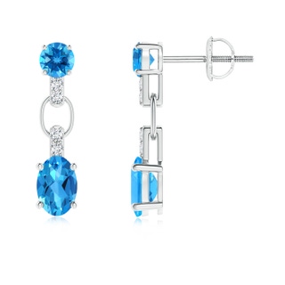 6x4mm AAAA Round and Oval Swiss Blue Topaz Dangle Earrings in White Gold