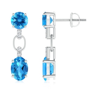 7x5mm AAAA Round and Oval Swiss Blue Topaz Dangle Earrings in P950 Platinum