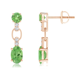 6x4mm A Round and Oval Tsavorite Dangle Earrings with Diamond Accents in Rose Gold