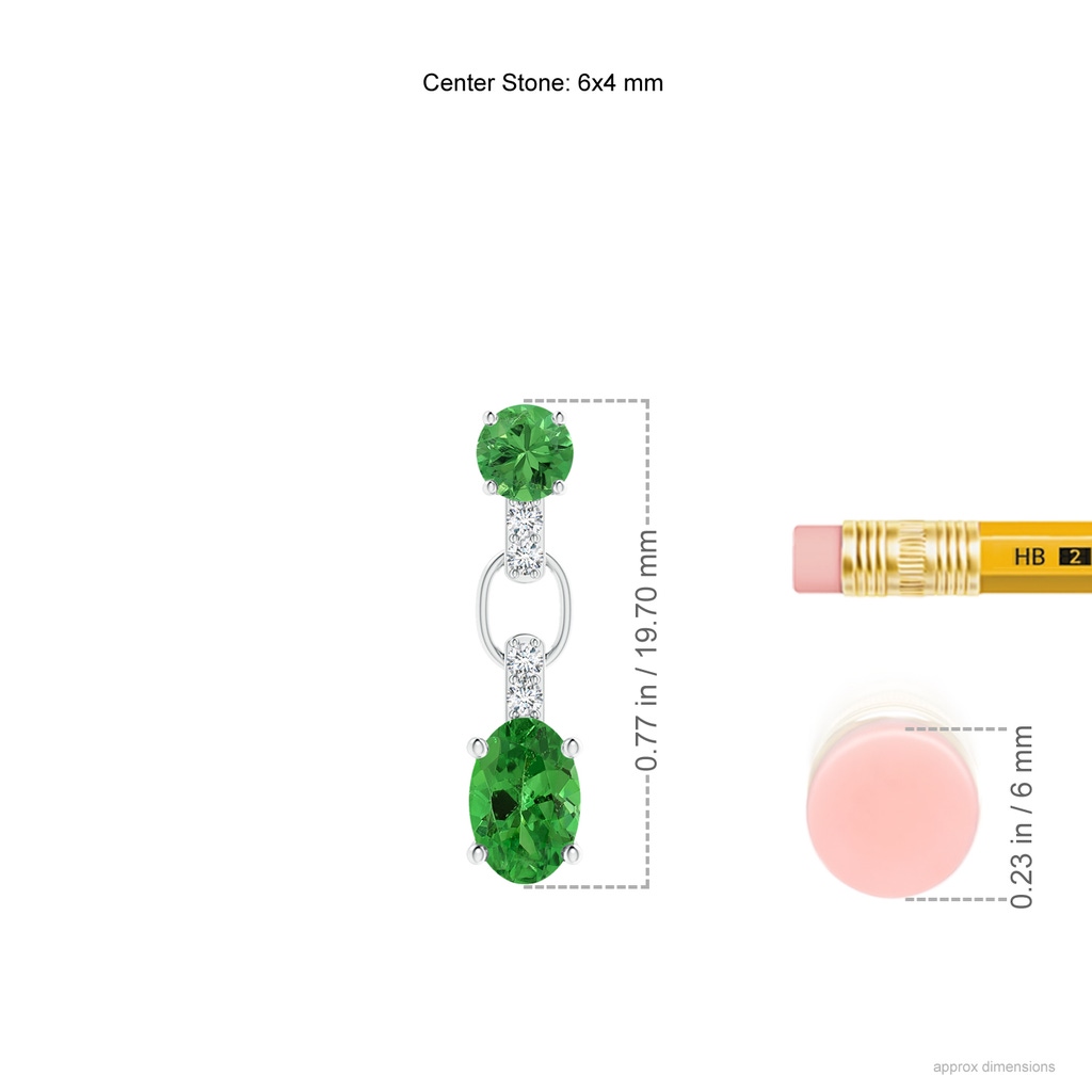 6x4mm AAA Round and Oval Tsavorite Dangle Earrings with Diamond Accents in White Gold Ruler