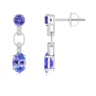 6x4mm AAA Round and Oval Tanzanite Dangle Earrings with Diamonds in White Gold