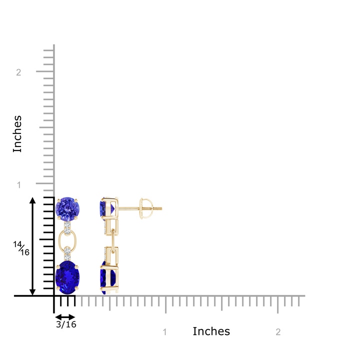 7x5mm AAAA Round and Oval Tanzanite Dangle Earrings with Diamonds in Yellow Gold product image