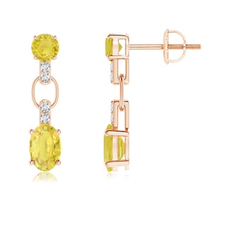6x4mm A Round & Oval Yellow Sapphire Dangle Earrings with Diamonds in 9K Rose Gold