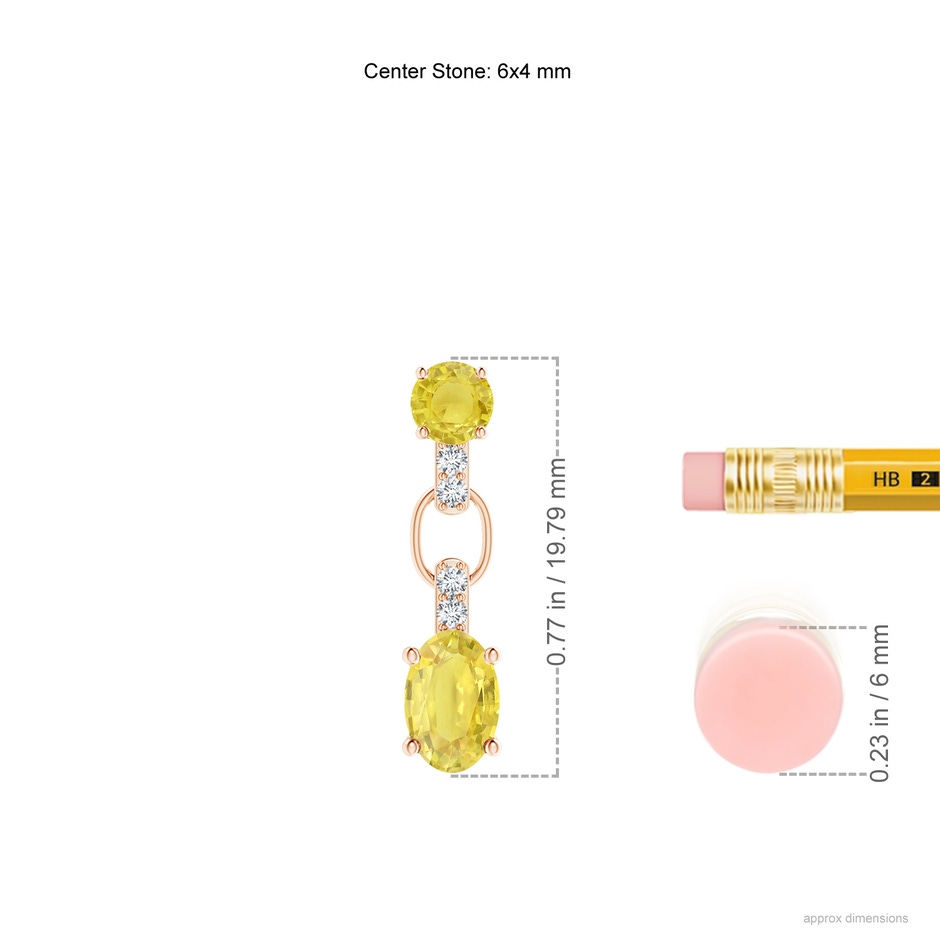 6x4mm A Round & Oval Yellow Sapphire Dangle Earrings with Diamonds in 9K Rose Gold ruler