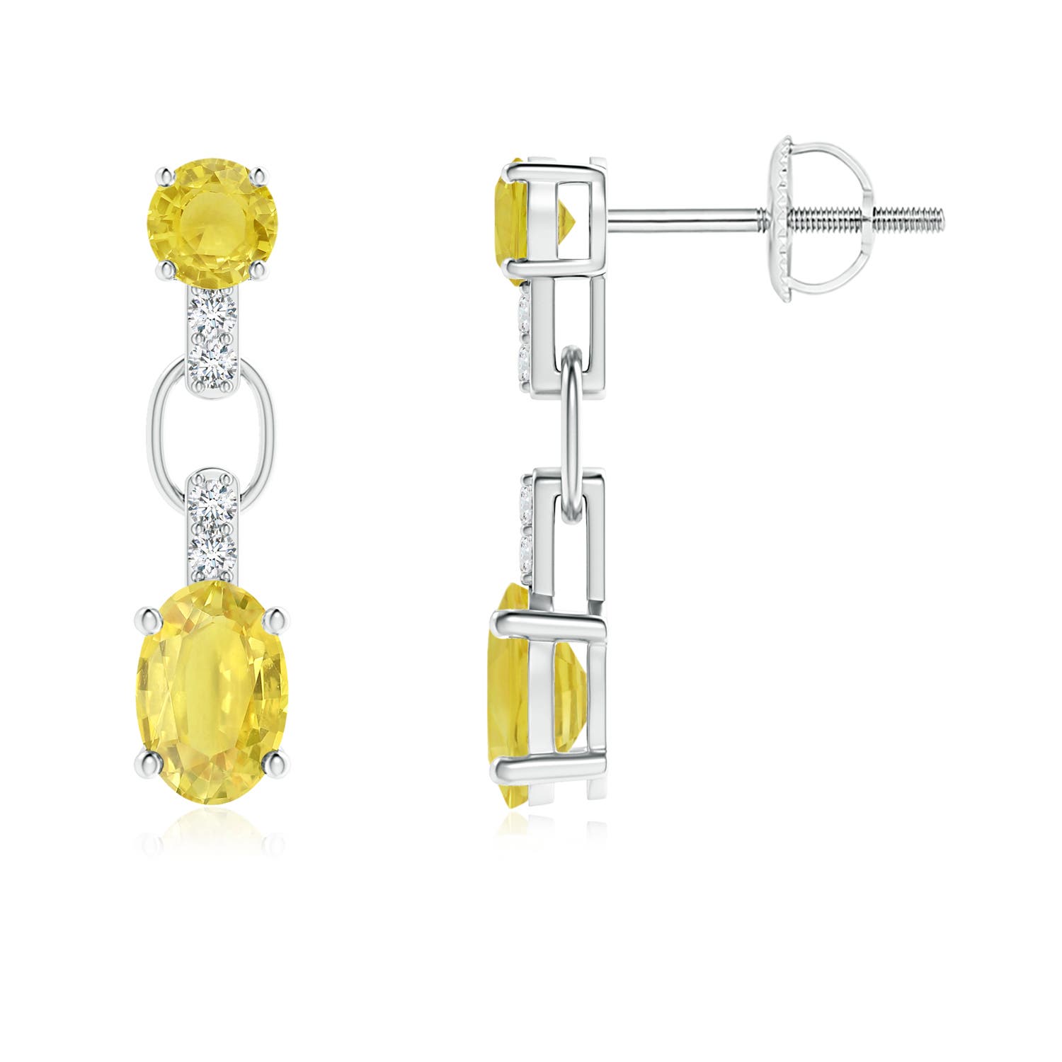 6x4mm A Round & Oval Yellow Sapphire Dangle Earrings with Diamonds in P950 Platinum