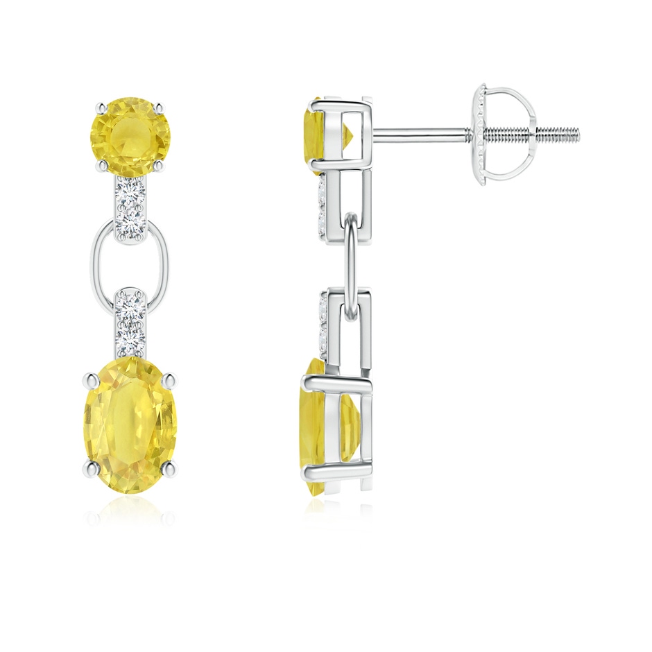 6x4mm A Round & Oval Yellow Sapphire Dangle Earrings with Diamonds in P950 Platinum 