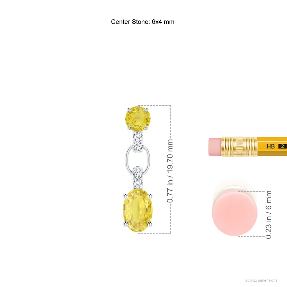 6x4mm A Round & Oval Yellow Sapphire Dangle Earrings with Diamonds in P950 Platinum ruler