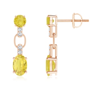 6x4mm A Round & Oval Yellow Sapphire Dangle Earrings with Diamonds in Rose Gold
