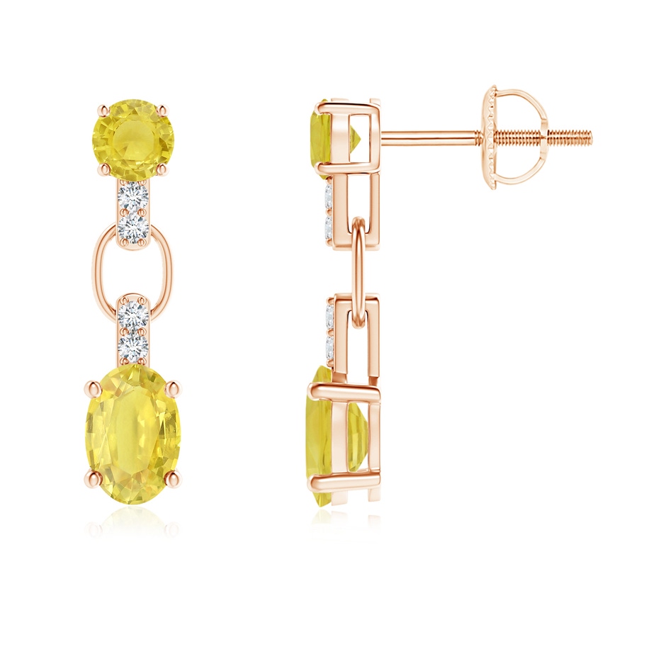 6x4mm A Round & Oval Yellow Sapphire Dangle Earrings with Diamonds in Rose Gold 