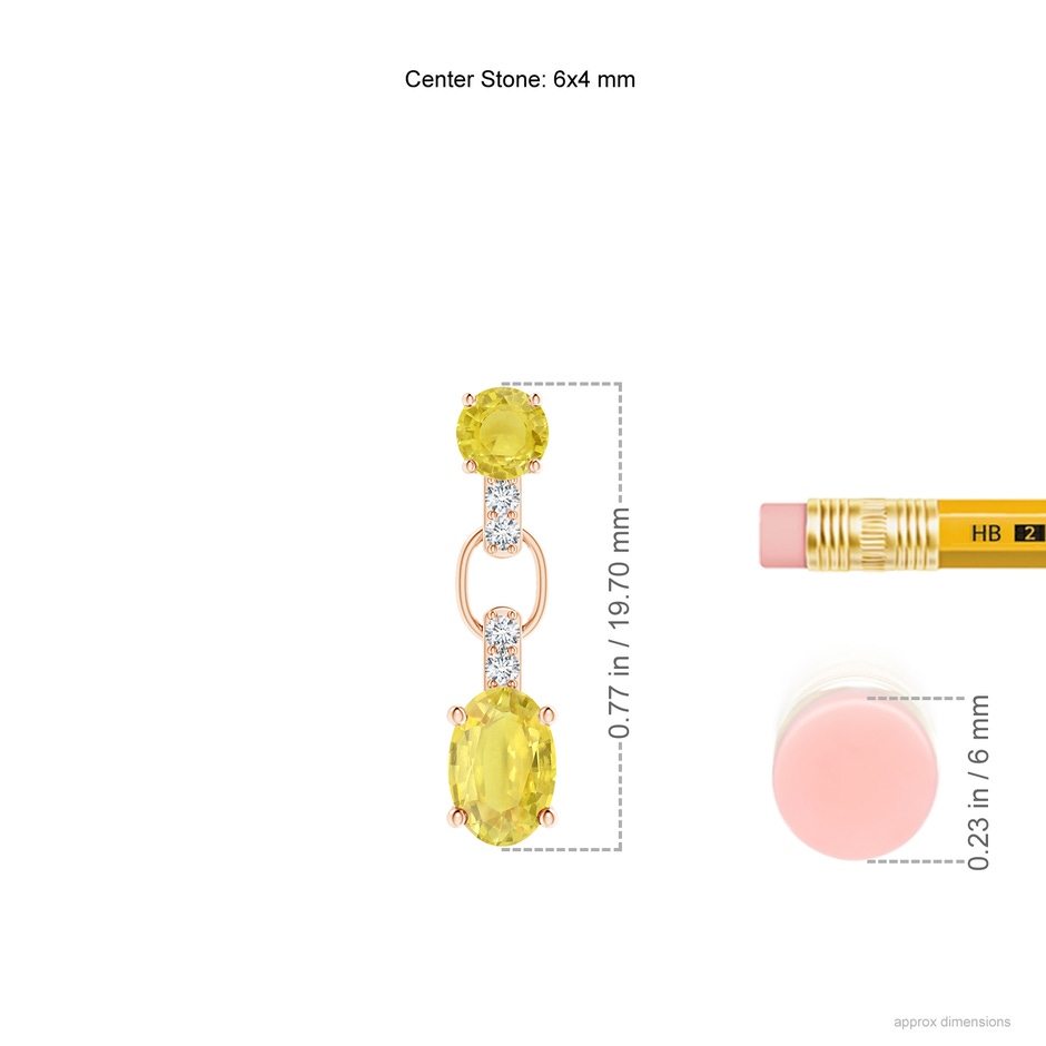 6x4mm A Round & Oval Yellow Sapphire Dangle Earrings with Diamonds in Rose Gold ruler