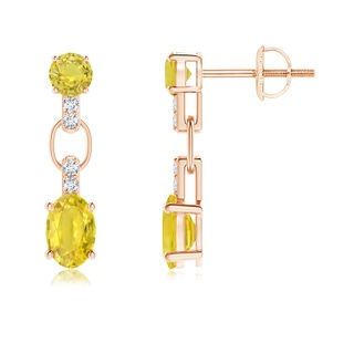 6x4mm AA Round & Oval Yellow Sapphire Dangle Earrings with Diamonds in 10K Rose Gold