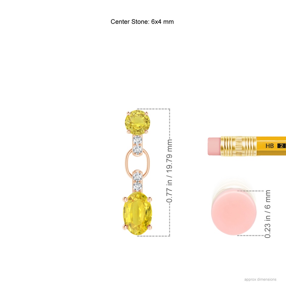 6x4mm AA Round & Oval Yellow Sapphire Dangle Earrings with Diamonds in 9K Rose Gold ruler