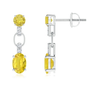 6x4mm AA Round & Oval Yellow Sapphire Dangle Earrings with Diamonds in P950 Platinum
