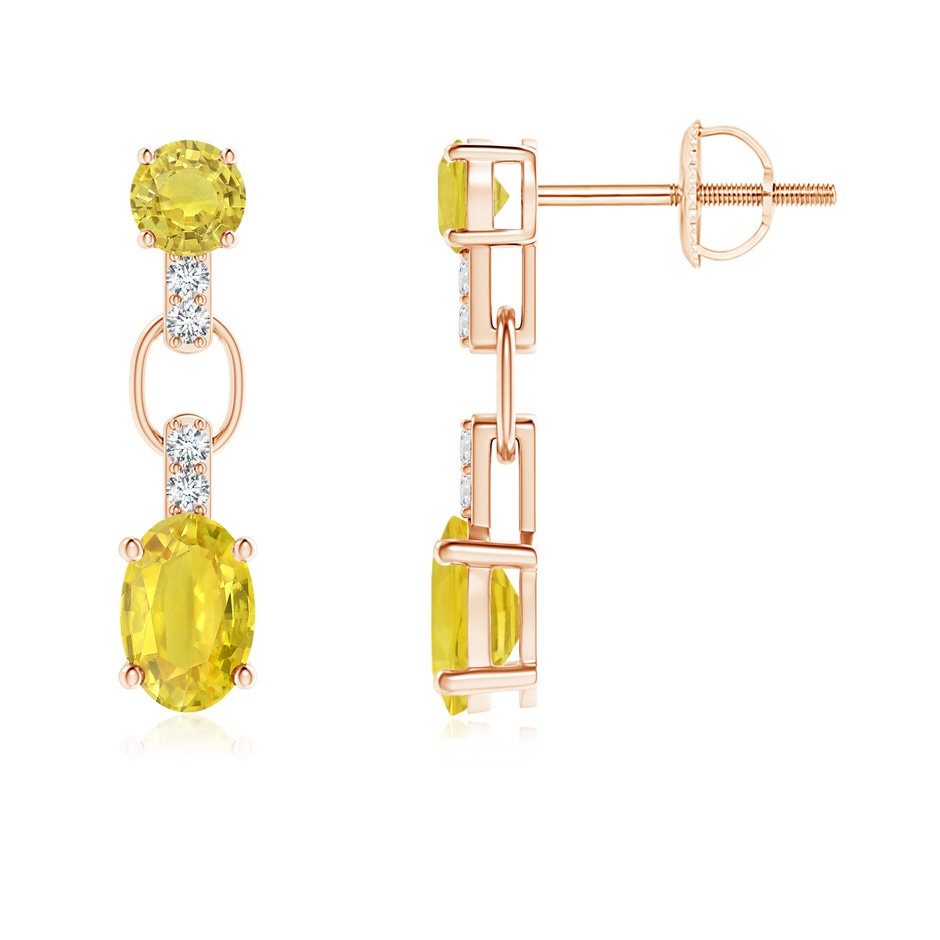 6x4mm AA Round & Oval Yellow Sapphire Dangle Earrings with Diamonds in Rose Gold 