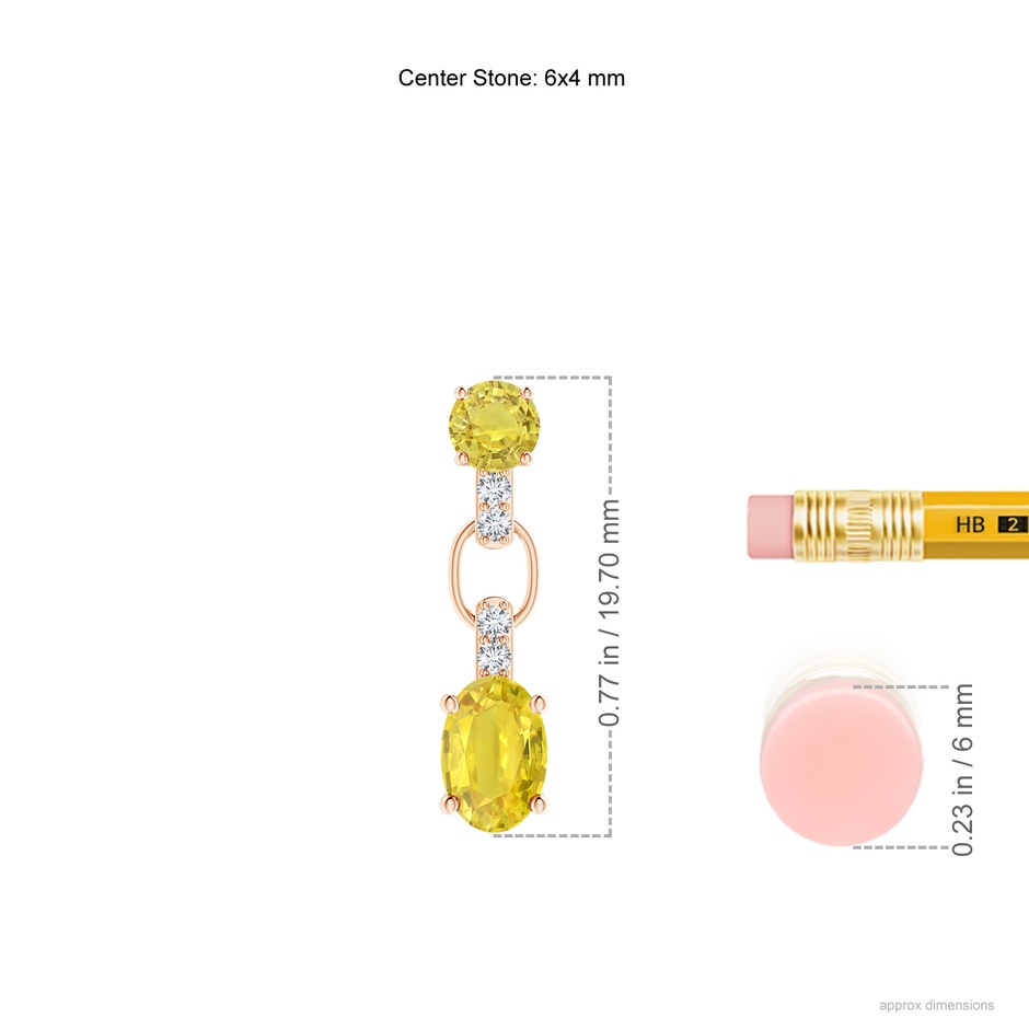 6x4mm AA Round & Oval Yellow Sapphire Dangle Earrings with Diamonds in Rose Gold ruler