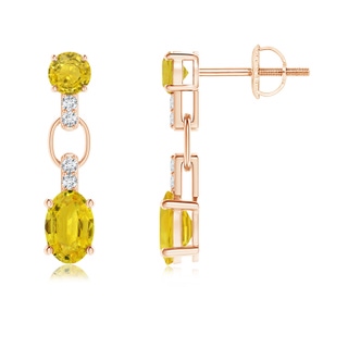 6x4mm AAA Round & Oval Yellow Sapphire Dangle Earrings with Diamonds in 10K Rose Gold