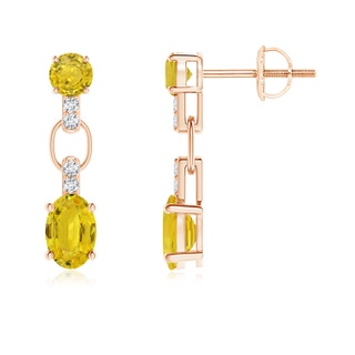 6x4mm AAA Round & Oval Yellow Sapphire Dangle Earrings with Diamonds in Rose Gold