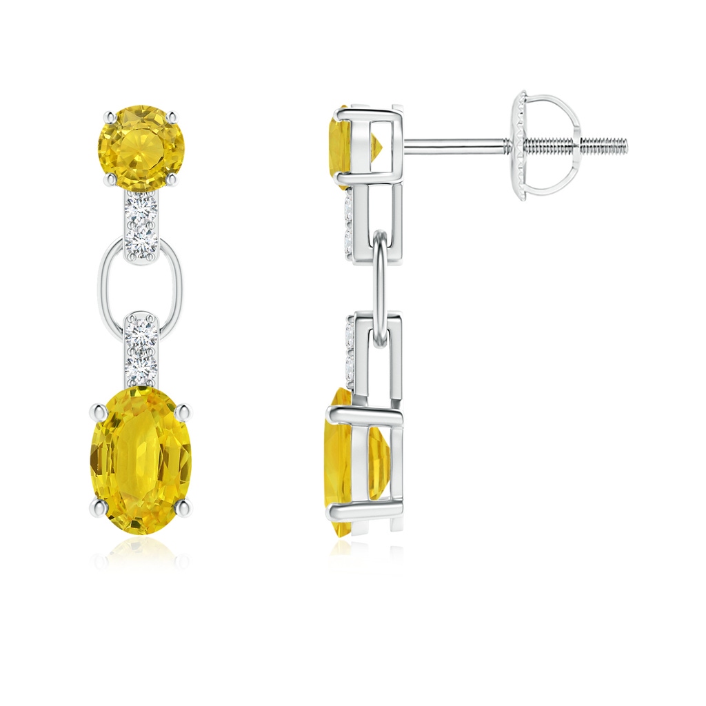 6x4mm AAA Round & Oval Yellow Sapphire Dangle Earrings with Diamonds in White Gold