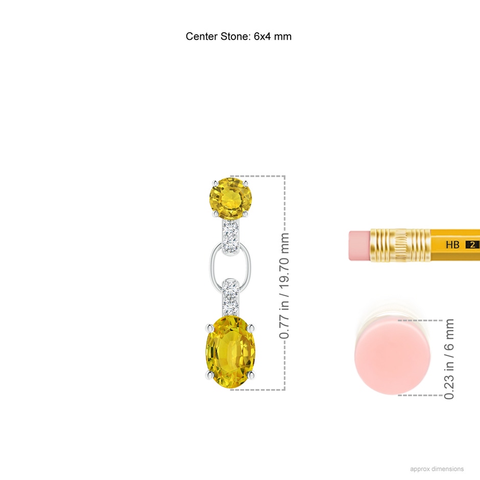 6x4mm AAAA Round & Oval Yellow Sapphire Dangle Earrings with Diamonds in P950 Platinum ruler
