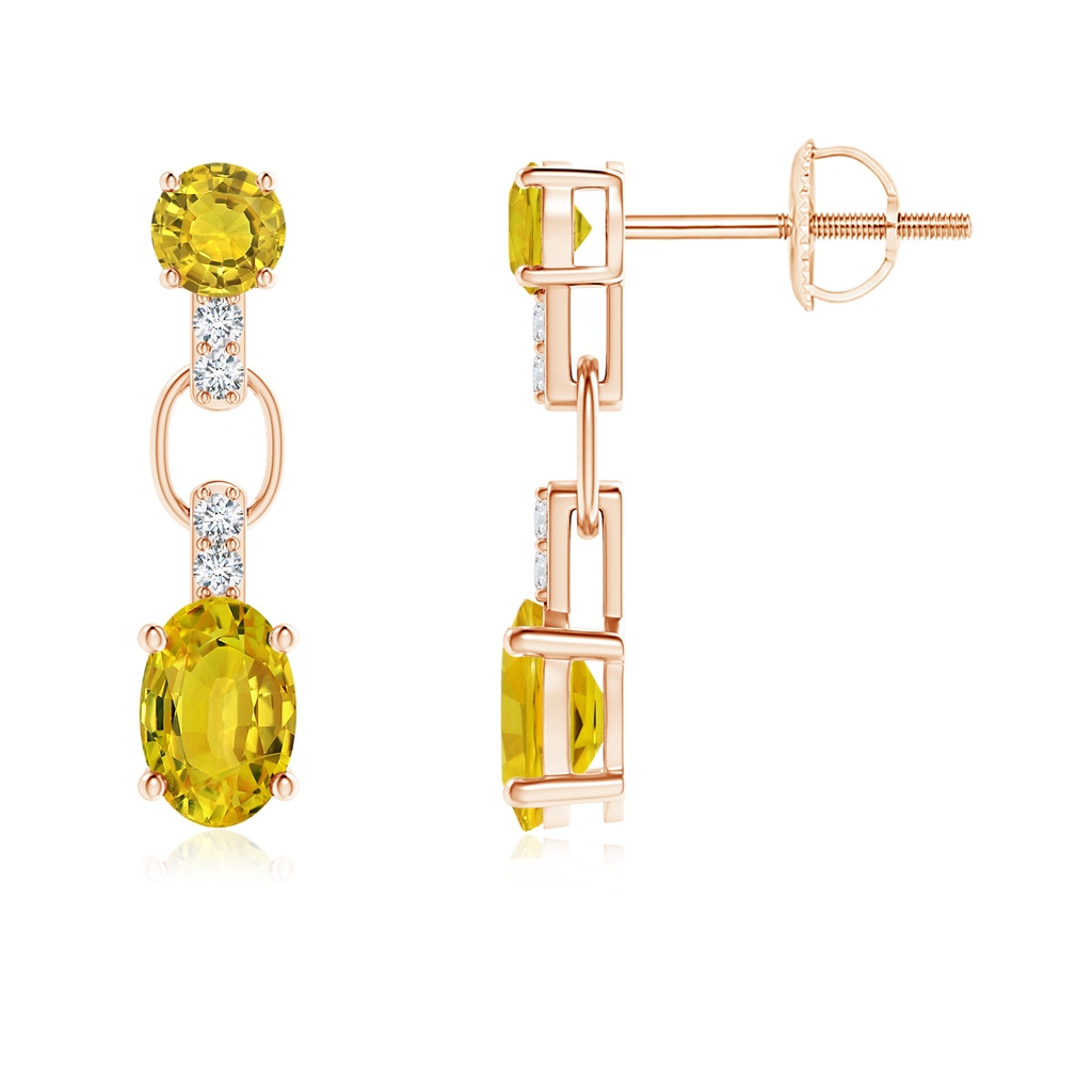 6x4mm AAAA Round & Oval Yellow Sapphire Dangle Earrings with Diamonds in Rose Gold