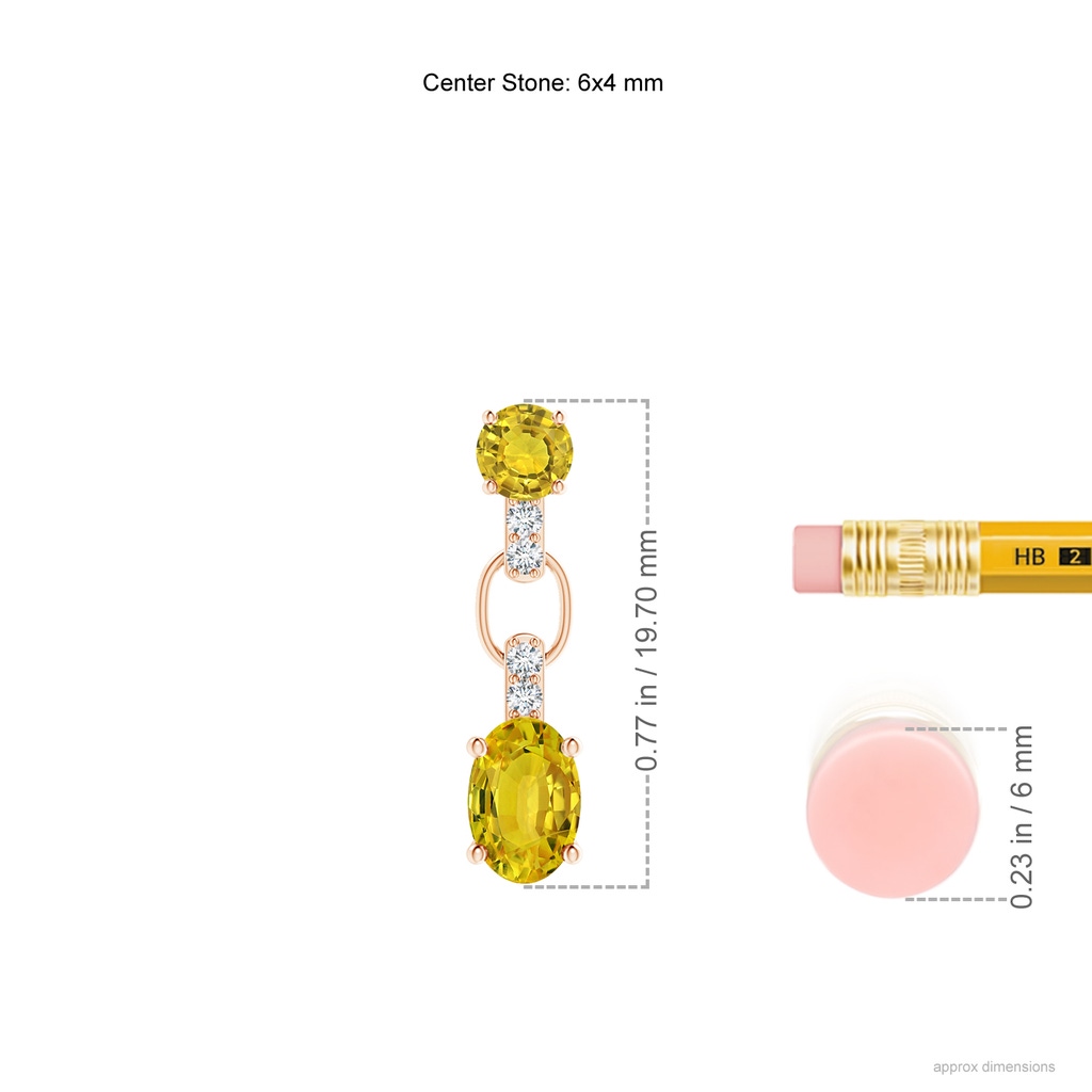 6x4mm AAAA Round & Oval Yellow Sapphire Dangle Earrings with Diamonds in Rose Gold Ruler