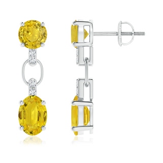 7x5mm AAA Round & Oval Yellow Sapphire Dangle Earrings with Diamonds in White Gold