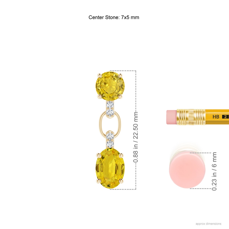 7x5mm AAA Round & Oval Yellow Sapphire Dangle Earrings with Diamonds in Yellow Gold ruler