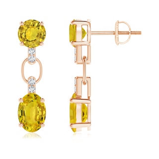 7x5mm AAAA Round & Oval Yellow Sapphire Dangle Earrings with Diamonds in 9K Rose Gold
