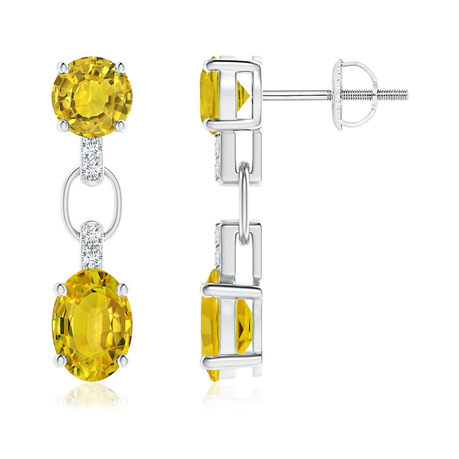 7x5mm AAAA Round & Oval Yellow Sapphire Dangle Earrings with Diamonds in P950 Platinum 
