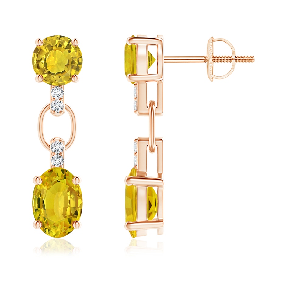 7x5mm AAAA Round & Oval Yellow Sapphire Dangle Earrings with Diamonds in Rose Gold 