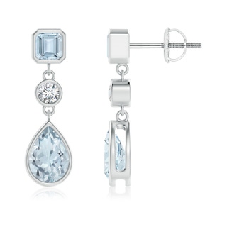 7x5mm A Emerald-Cut and Pear-Shaped Aquamarine Drop Earrings in White Gold