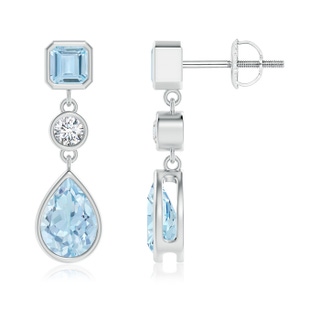 7x5mm AA Emerald-Cut and Pear-Shaped Aquamarine Drop Earrings in White Gold