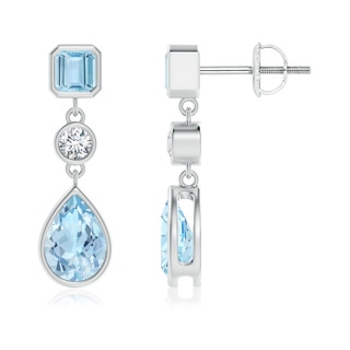 7x5mm AAA Emerald-Cut and Pear-Shaped Aquamarine Drop Earrings in 9K White Gold