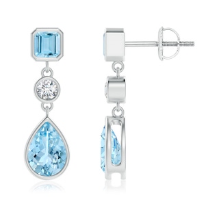 7x5mm AAAA Emerald-Cut and Pear-Shaped Aquamarine Drop Earrings in P950 Platinum