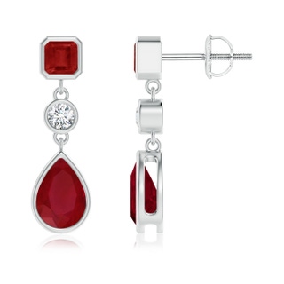 7x5mm AA Emerald-Cut and Pear-Shaped Ruby Drop Earrings in White Gold