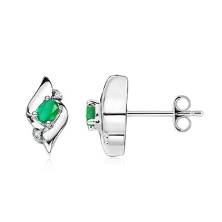 4x3mm A Oval Emerald and Diamond Shell Stud Earrings in S999 Silver