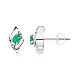 4x3mm A Oval Emerald and Diamond Shell Stud Earrings in White Gold