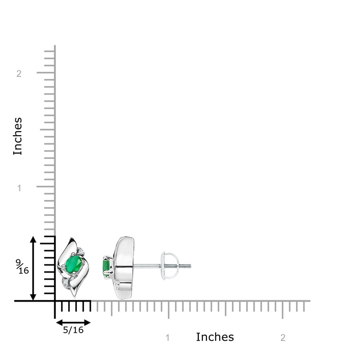 4x3mm A Oval Emerald and Diamond Shell Stud Earrings in White Gold product image