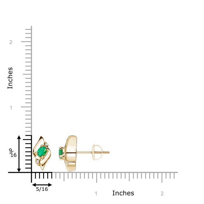 4x3mm A Oval Emerald and Diamond Shell Stud Earrings in Yellow Gold product image