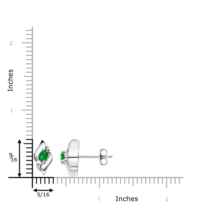 4x3mm AAAA Oval Emerald and Diamond Shell Stud Earrings in S999 Silver product image