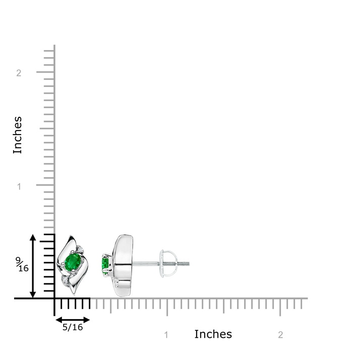 4x3mm AAAA Oval Emerald and Diamond Shell Stud Earrings in White Gold product image
