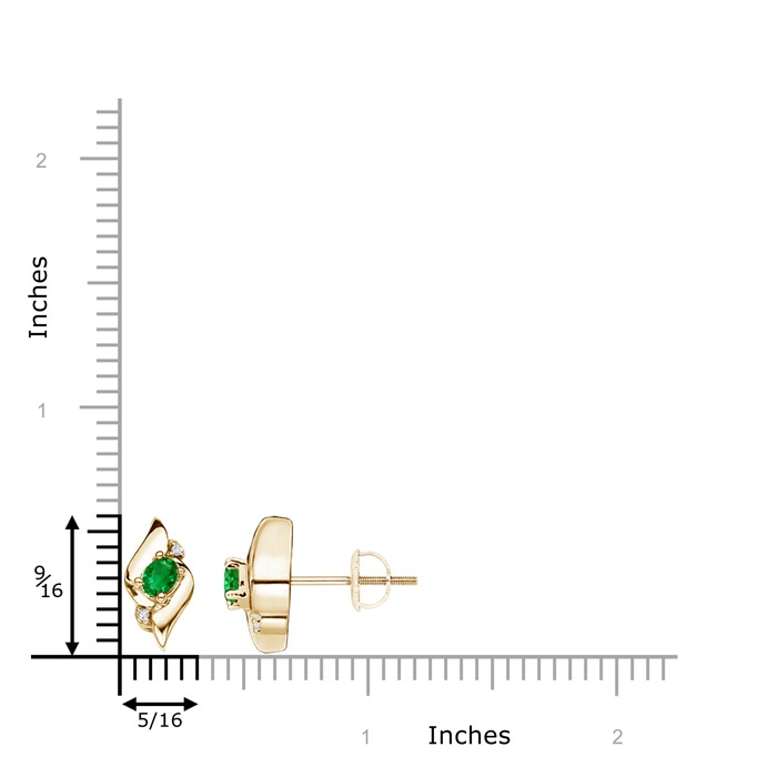 4x3mm AAAA Oval Emerald and Diamond Shell Stud Earrings in Yellow Gold product image