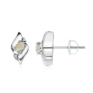 4x3mm AAA Oval Opal and Diamond Shell Stud Earrings in 9K White Gold