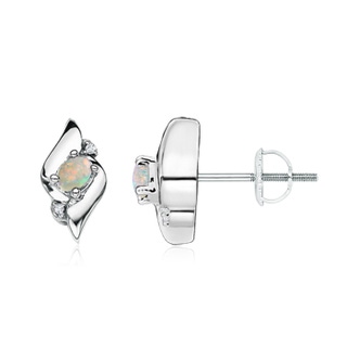 4x3mm AAAA Oval Opal and Diamond Shell Stud Earrings in 9K White Gold