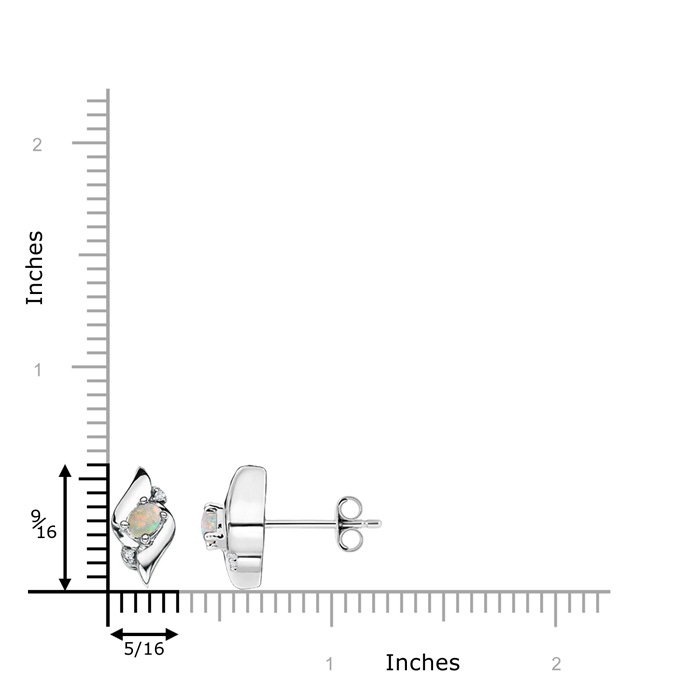 4x3mm AAAA Oval Opal and Diamond Shell Stud Earrings in S999 Silver product image