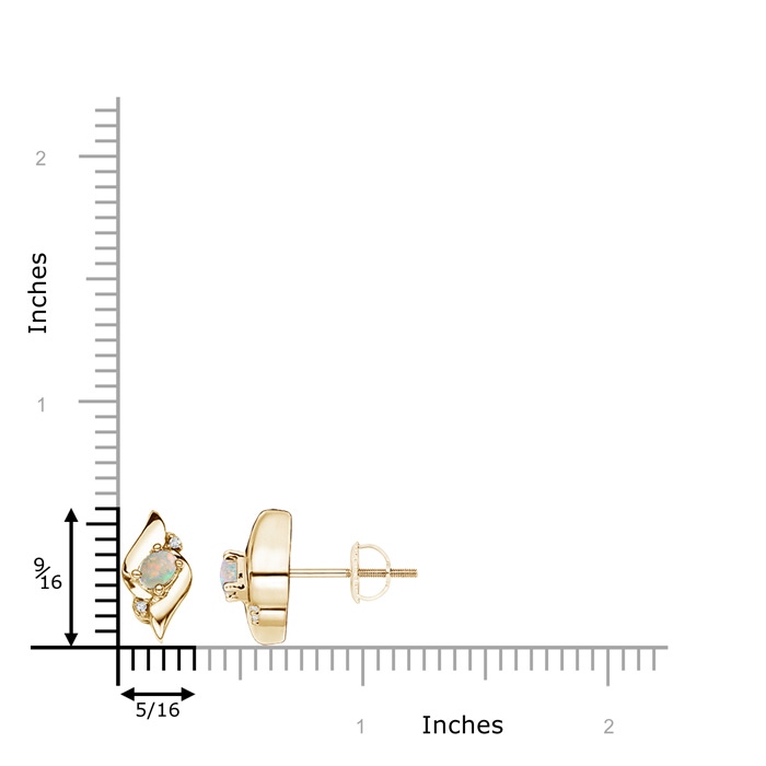 4x3mm AAAA Oval Opal and Diamond Shell Stud Earrings in Yellow Gold product image