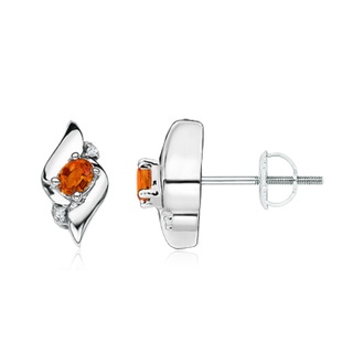 4x3mm AAAA Oval Orange Sapphire and Diamond Shell Stud Earrings in White Gold