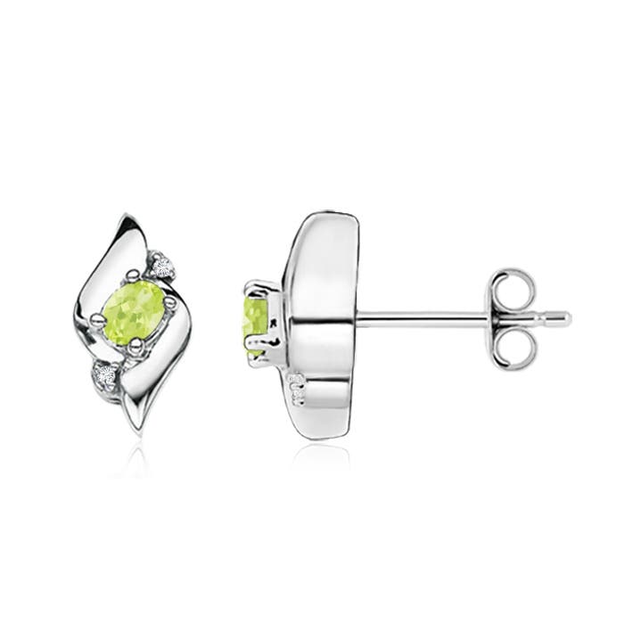 ANGARA Peridot and Diamond Shell Stud Earrings in Silver for Women (4x3mm) - Picture 2 of 33