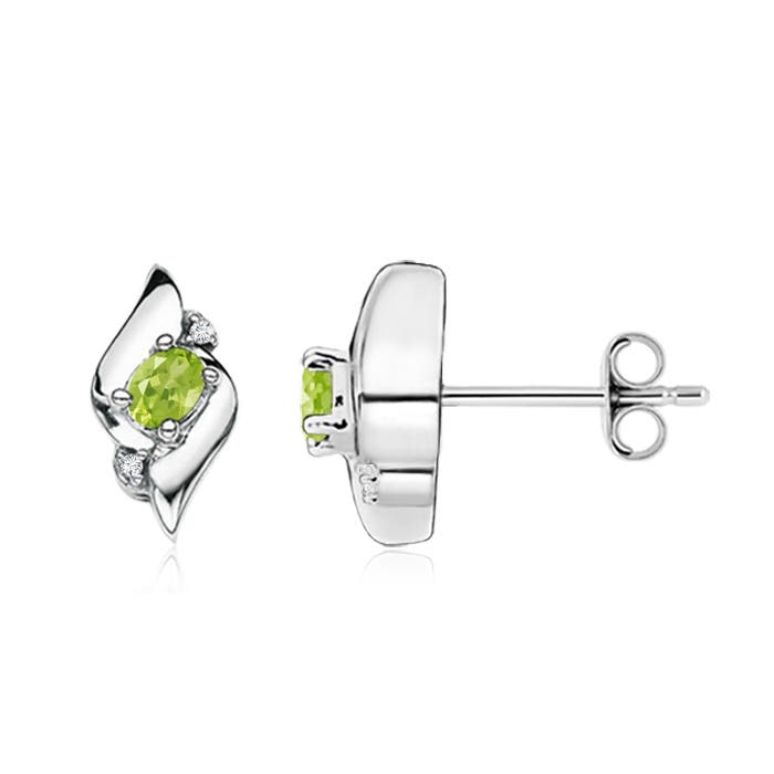 ANGARA Peridot and Diamond Shell Stud Earrings in Silver for Women (4x3mm) - Picture 10 of 33