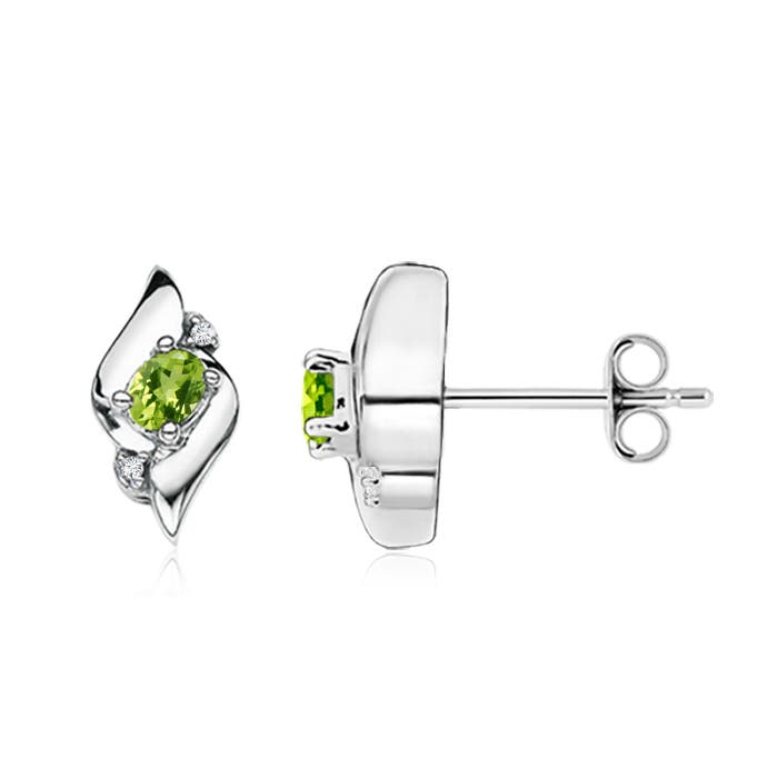 ANGARA Peridot and Diamond Shell Stud Earrings in Silver for Women (4x3mm) - Picture 18 of 33